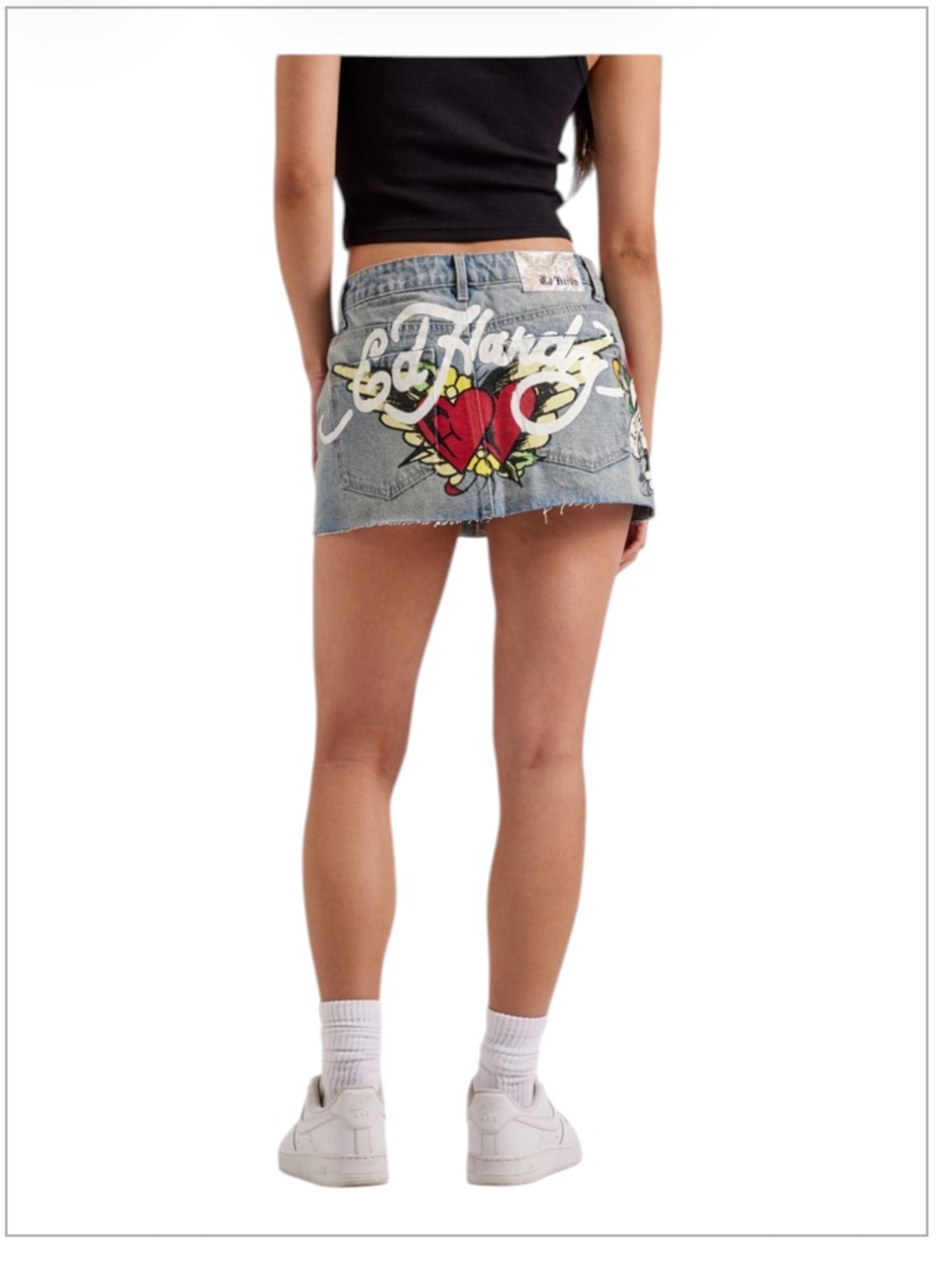 Ed Hardy Skull Graphic Denim Mini Skirt Love Kills Slowly Y2K Size XS NWT